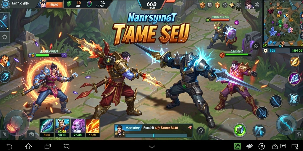 Screenshot gameplay 66D menampilkan pertarungan tim yang intens.