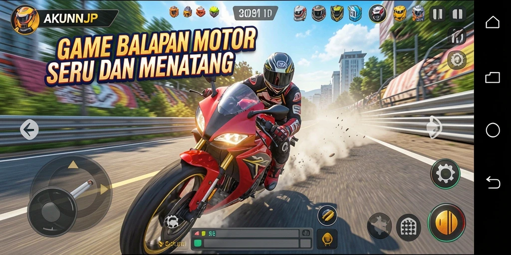 Tampilan gameplay AKUNJP yang seru dalam balapan motor.