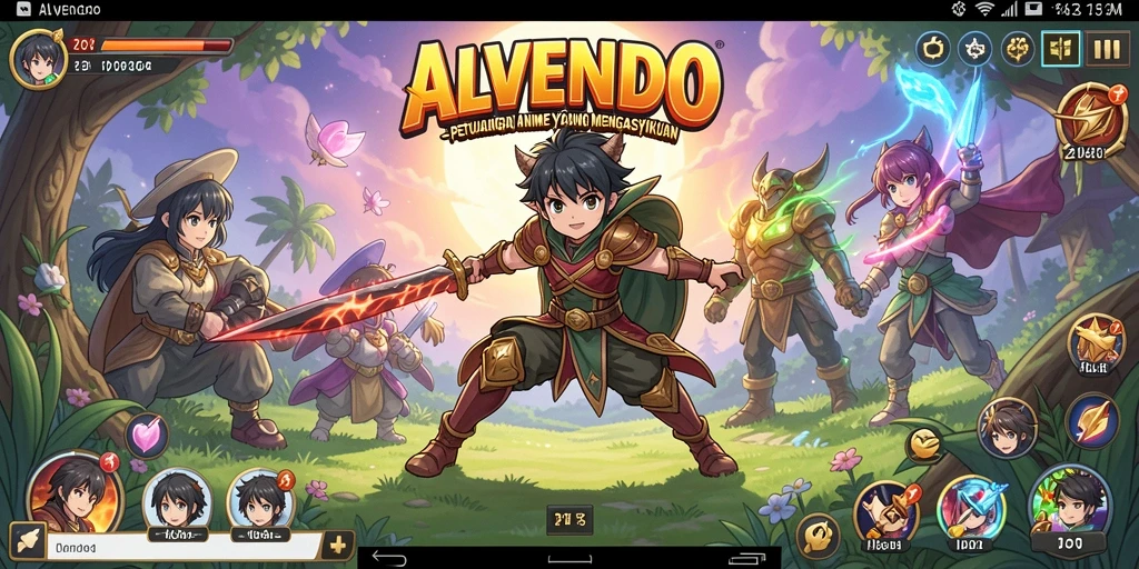 Screenshot gameplay dari ALVENDO menampilkan karakter anime yang beraksi.