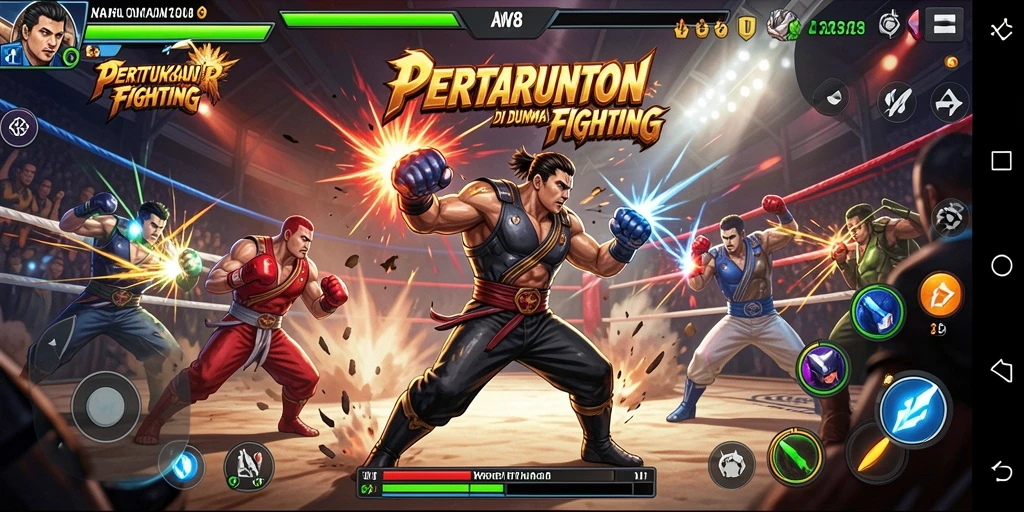 Screenshot menampilkan pertarungan epik dalam AW8.