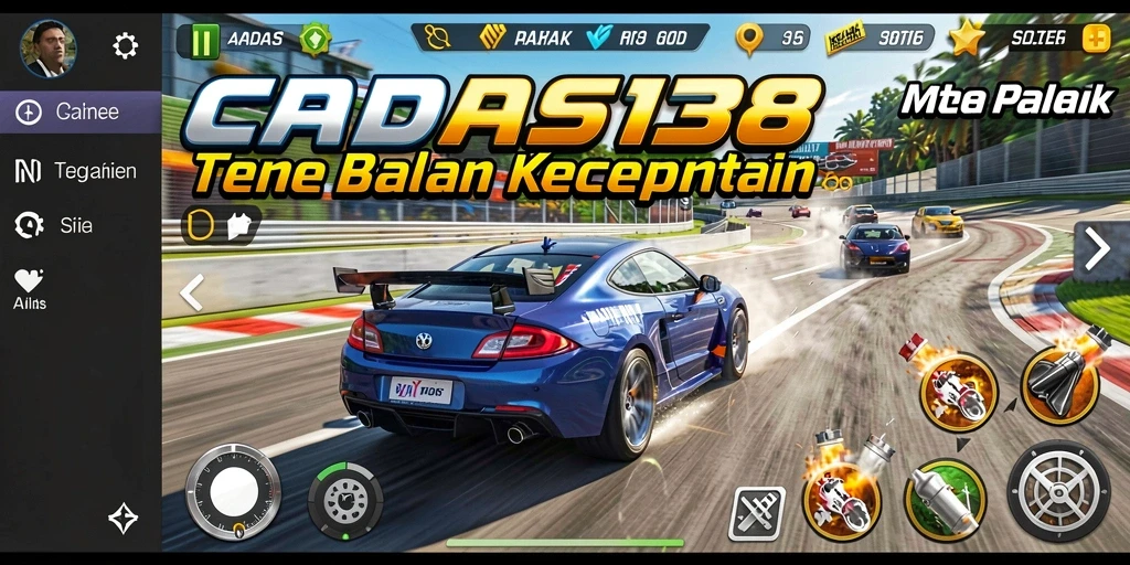 Screenshot gameplay menunjukkan aksi balap cepat di CADAS138.