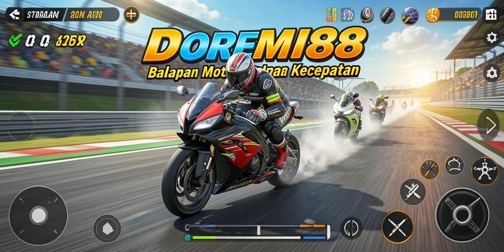 Screenshot gameplay DOREMI88 menampilkan aksi balapan yang mendebarkan.