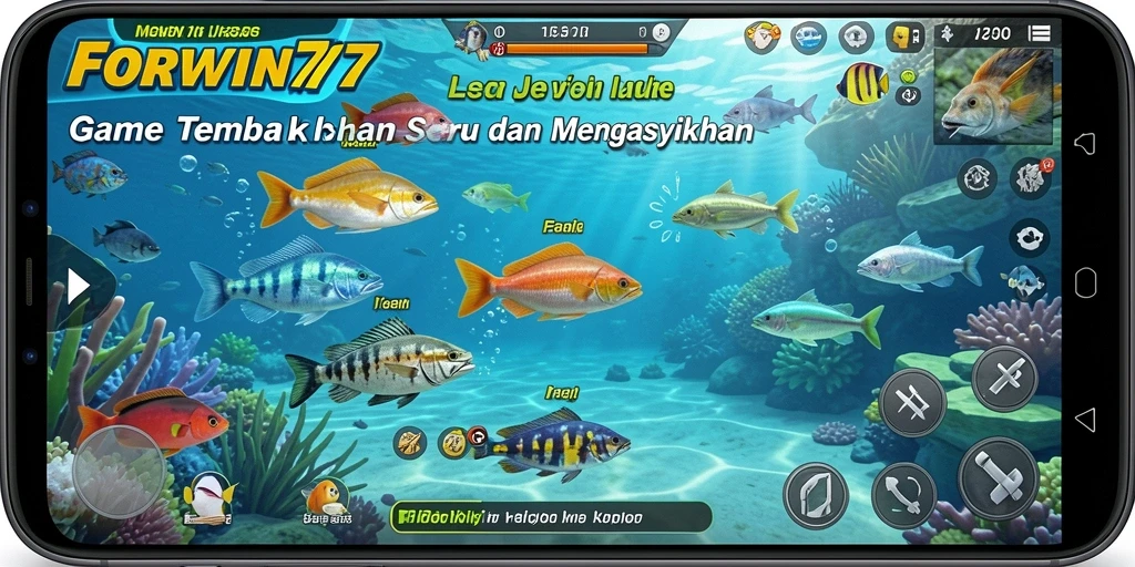 Screenshot gameplay FORWIN77 menampilkan aksi seru menembak ikan.