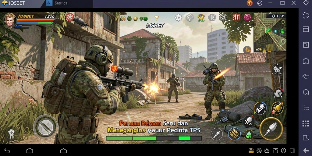 Tangkapan layar gameplay IOSBET menampilkan aksi seru dalam pertempuran TPS.