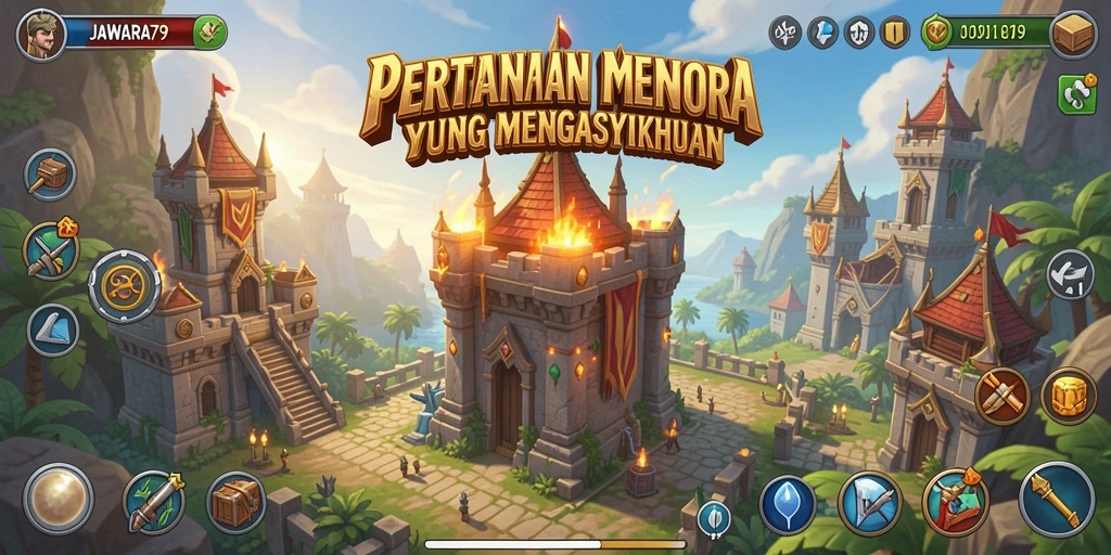 Screenshot JAWARA79 menampilkan aksi seru di Tower Defense.