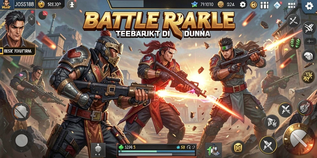 Screenshot JOSS188 menunjukkan pemain bertarung di tengah lingkungan Battle Royale yang intens.