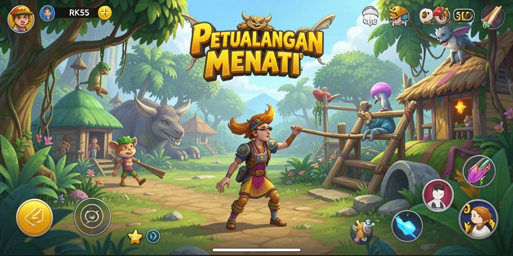 Tangkapan layar utama <strong>RK55</strong> memperlihatkan aksi menarik dalam gameplay petualangan.