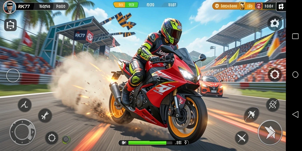 Gameplay menarik di RK77 dengan balapan motor penuh aksi.