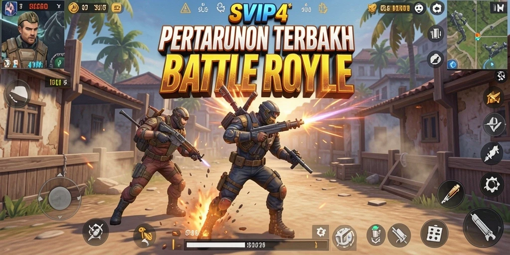 Tangkapan layar utama SVIP4 menampilkan aksi intens dalam pertempuran Battle Royale.